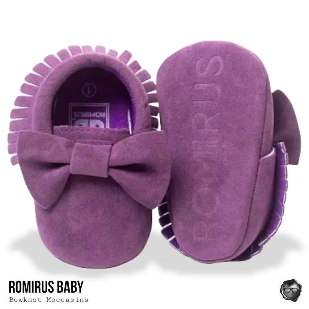 FIRST WALKERS ROMIRUS BABY SLIP-ON MOCCASINS W/ BOW & FRINGE IN PURPLE SUEDE